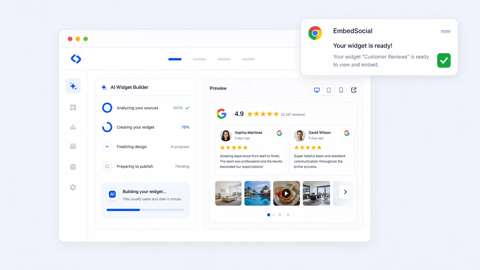A browser notification that a widget finished building in the AI editor
