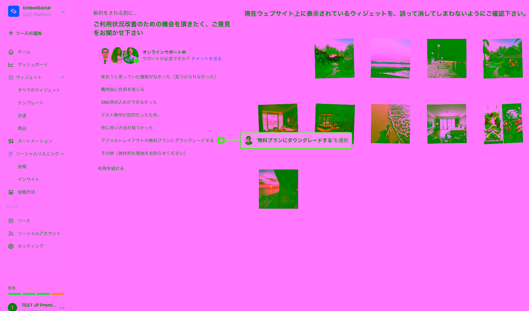 無料プランへのダウングレードを選択する